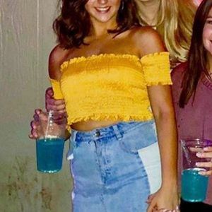 Yellow off the shoulder cropped top